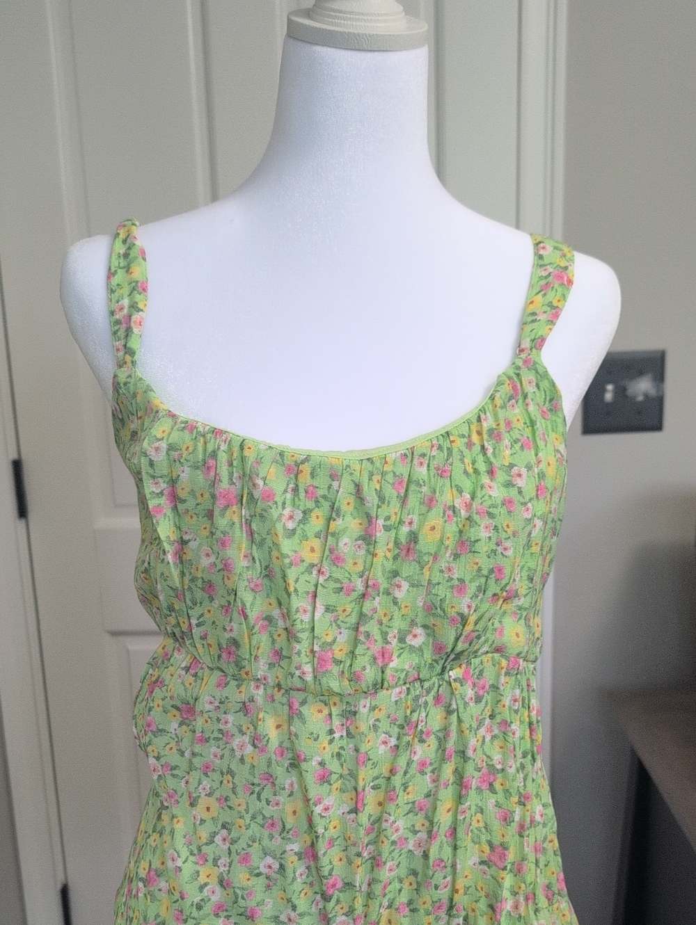Small Soho Apparel Green Floral Tank Dress with Pink & Yellow Accents